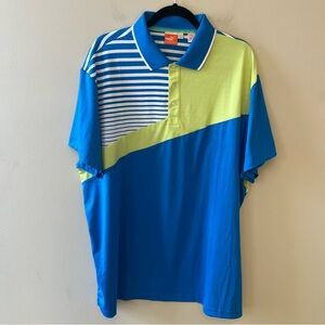 NWT Puma Dry Cell Color Block Golf Polo Blue Lime Green Stripes Men's 3XL